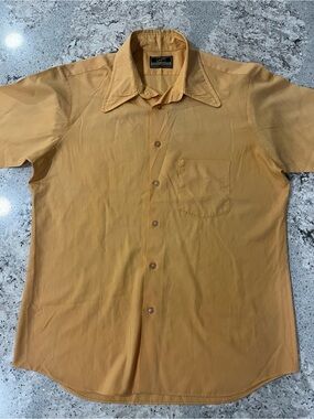 Men's Vintage Orange 60s 70s Short-Sleeve Button-Down Shirt